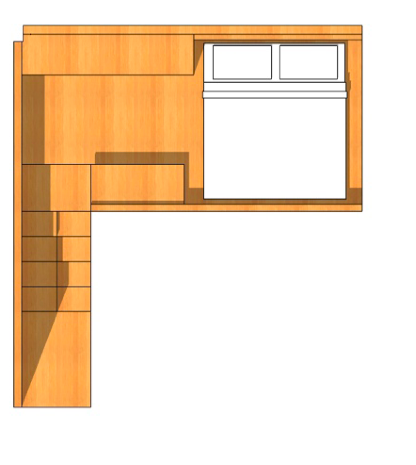 bovenaanzicht studenten loft bed/studie